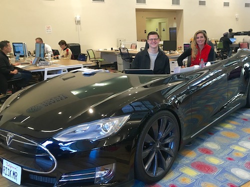 AdmitSee's Oakley Purchase and Lydia Fayal take a spin in the DraperU Tesla desk