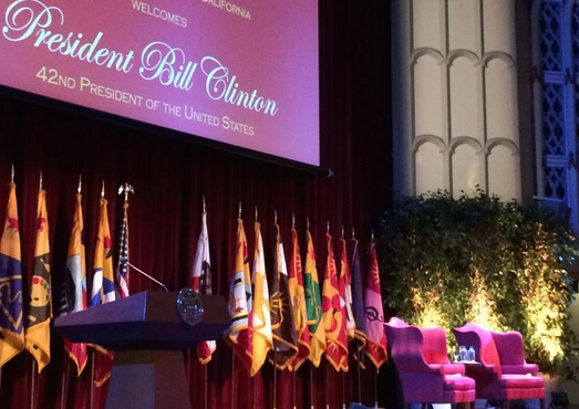 Stage for Former Pres. Bill Clinton's speech at USC